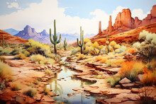 Watercolor Painting, Arizona Landscape