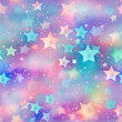 Seamless pattern colorful stars on a colorful fabric in soft pastels, in the style of holographic. Generative AI