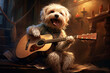 cool dog playing guitar
