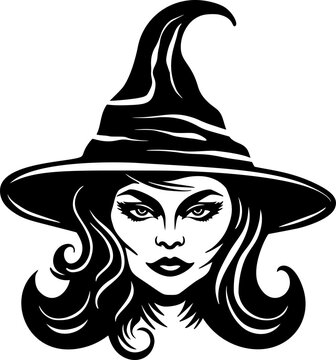 Spooky Halloween witch woman face with a hat witchcraft vector magical illustration
