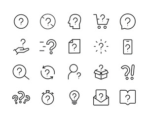 Question icon set Question Mark line icons set, editable stroke isolated on white, linear vector outline illustration, symbol logo design style