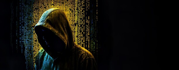 coder in a hoodie, face unrecognizable. hacker, computer security. cyber security. identity theft. c