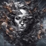 Fototapeta Miasto - Creative surreal composite image with woman head. Digital art design.