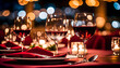 © anmitsu - Glasses placed on restaurant table with table coordination setup and sparkling bokeh background