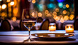 © anmitsu - Glasses placed on restaurant table with table coordination setup and sparkling bokeh background
