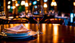 © anmitsu - Glasses placed on restaurant table with table coordination setup and sparkling bokeh background