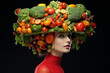 Frau mit Hut und Haaren aus Ost und Gemüse