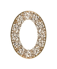 Wall Mural - oval golden frame with floral pattern isolated on white background