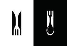 Knife And Fork Spoon Logo Design. Icon Symbol For Health Restaurant Food Diet And Etc.