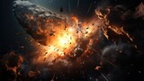 Fototapeta Fototapety kosmos - An apocalypse in space destroys cosmic objects. Rockets fight for world domination