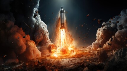 Wall Mural - an apocalypse in space destroys cosmic objects. rockets fight for world domination