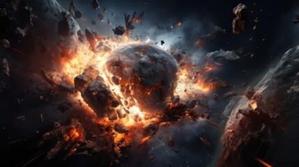 Wall Mural - an apocalypse in space destroys cosmic objects. rockets fight for world domination