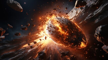 Wall Mural - an apocalypse in space destroys cosmic objects. rockets fight for world domination