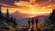 © sirisakboakaew - Family and friends hiking together in the mountains on a weekend trip. Take a walk amid America's beautiful nature.