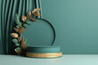 3d green luxury podium with gold border for product display. AI generated