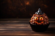 Tasty Halloween Cupcake Decorated Copy Space
