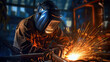 © tong2530 - Worker or Welder wear safety gear who perform arc welding in the factory. Generative Ai