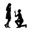 Man kneeling and proposing to a woman vector silhouette.