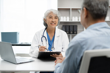 Concerned senior old patient, patient talks with healthcare professional.