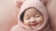 © tashechka - Sleeping asian baby on soft pink background