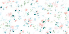 Vintage Seamless Floral Pattern. Liberty Style Background Of Small Pastel Colorful Flowers. Small Flowers Scattered Over A White Background. Vector For Printing On Surfaces. Abstract Flowers.