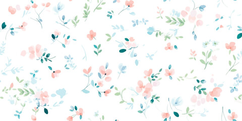 Vintage seamless floral pattern. Liberty style background of small pastel colorful flowers. Small flowers scattered over a white background. Vector for printing on surfaces. Abstract flowers.