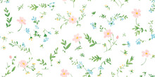 Vintage Seamless Floral Pattern. Liberty Style Background Of Small Pastel Colorful Flowers. Small Flowers Scattered Over A White Background. Vector For Printing On Surfaces. Abstract Flowers.