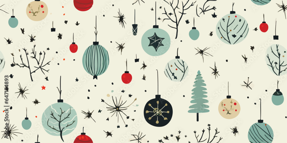 Christmas vintage seamless pattern with retro balls, vector holiday ...