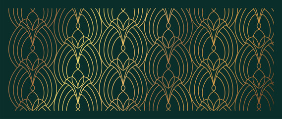 Luxury geometric gold line art and art deco background vector. Abstract geometric frame and elegant art nouveau with delicate. Illustration design for invitation, banner, vip, interior, decoration.