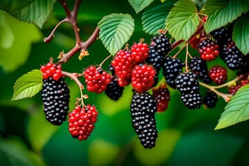 Wall Mural - black and red berries on a bush