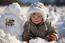 A Baby Sitting With Snow Snowman