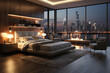modern Luxury bedroom with night city view