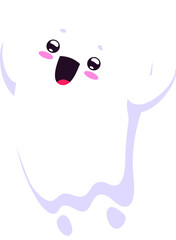 Wall Mural - Cartoon Halloween kawaii ghost character with wide eyes, blushing cheeks, and a playful grin. Isolated vector adorable baby phantom, cute and spooky personage rejoice and express positive emotions
