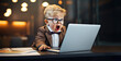© Yeti Studio - Surprised cute kid staring at laptop screen in office. Copy space