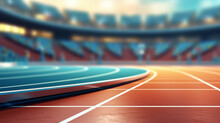 Sporty Background Of A Athletics Running Stadium In Beautiful Colors And Blurry Background 