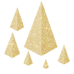 Wall Mural - Golden glitter triangle shaped object on transparent background. Square based pyramid icon. Design for decorating,background, wallpaper, illustration