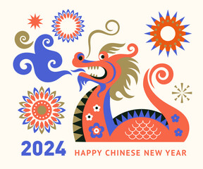 Wall Mural - Chinese Happy New Year 2024. Year of the Dragon. Symbol of New Year.