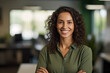 © Rafa Fernandez - Portrait of business latin woman standing with arms crossed in office looking at camera. AI Generative