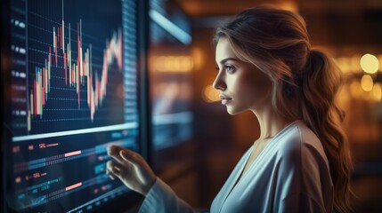 Canvas Print - Operations, Marketing, Analyst woman uses a computer and dashboard for data business analysis technology finance.