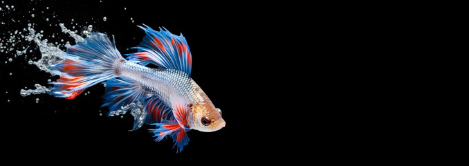 Wall Mural - Colorful Betta fish or Siamese fighting fish isolated on black background while swimming in an aquarium.