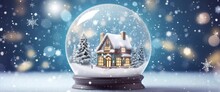 Anamorphic Video Glowing Crystal Ball On Snowfall Background. Beautiful 3d Cartoon Animation. Animated Greeting Card New Years Eve.
