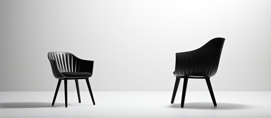 A side view of a black chair on a white background