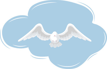 A flying dove on a background of a cloud. A symbol of peace, the holy spirit. Vector graphics