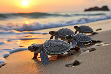 Baby Turtles Crawl Out To Sea