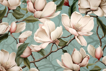 Wall Mural - Wallpaper design pink vintage flower retro art blossom pattern seamless decorative