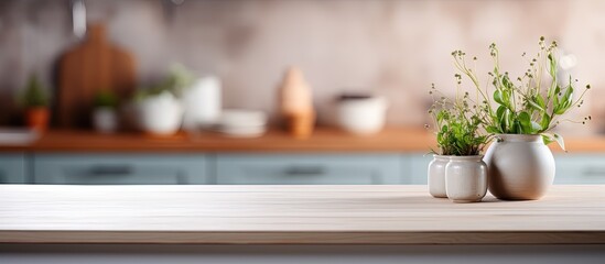 Canvas Print - Blur kitchen room with table top as background