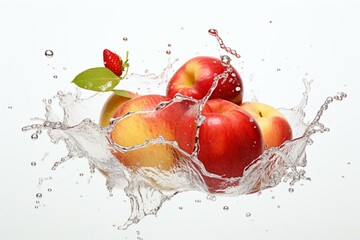 Wall Mural - A wetting process on a white background featuring ripe fruit. Generative AI