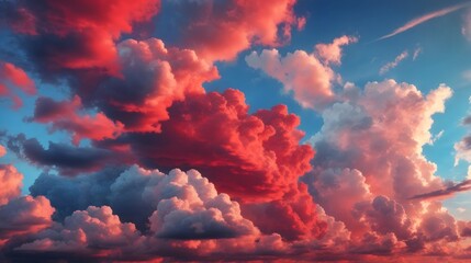 Red Clouds And Blue Sky Realistic Cloudy Sky Background Daylight Cloudscape Sky Landscape Cloudy Sky Background With Sunlight AI Generative