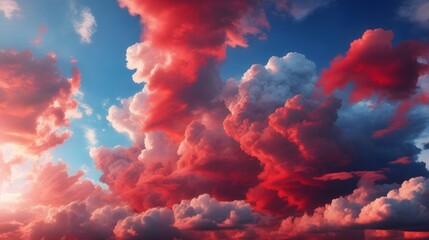 Red Clouds And Blue Sky Realistic Cloudy Sky Background Daylight Cloudscape Sky Landscape Cloudy Sky Background With Sunlight AI Generative