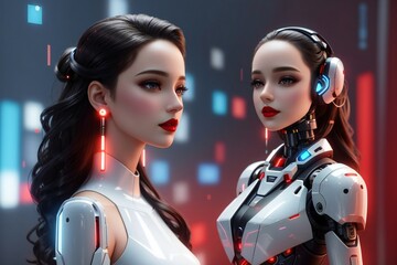 Wall Mural - Super beautiful Girl Ai robot, technology concept